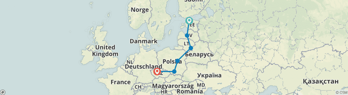 Image of a map showing the route of the tour
