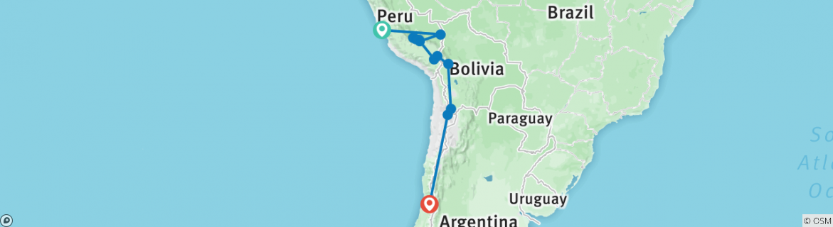Image of a map showing the route of the tour
