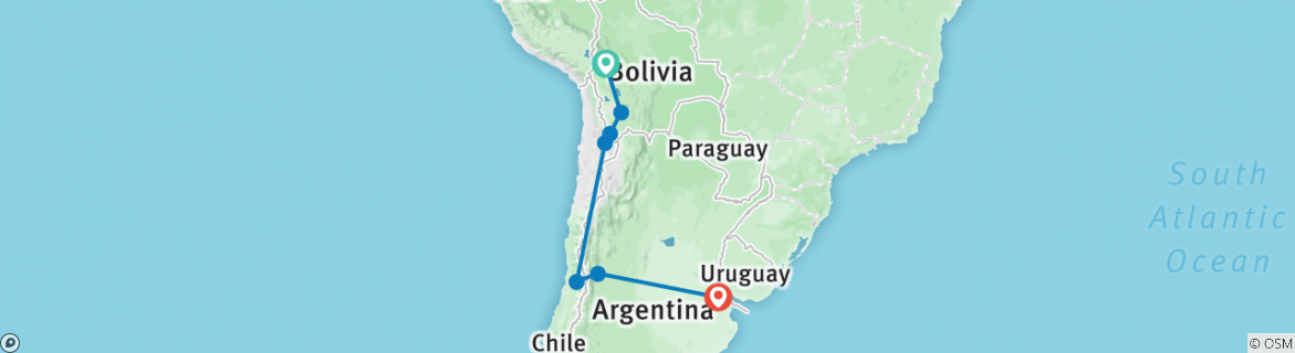 Image of a map showing the route of the tour