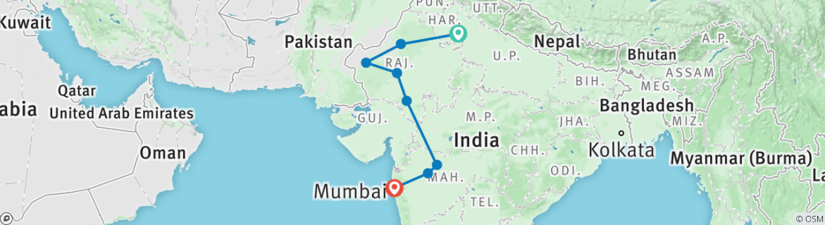 Image of a map showing the route of the tour