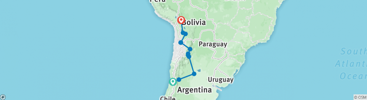 Image of a map showing the route of the tour