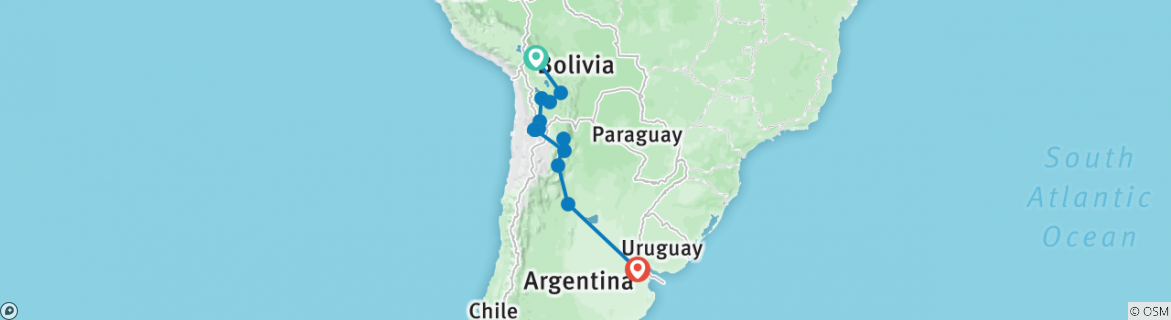 Image of a map showing the route of the tour