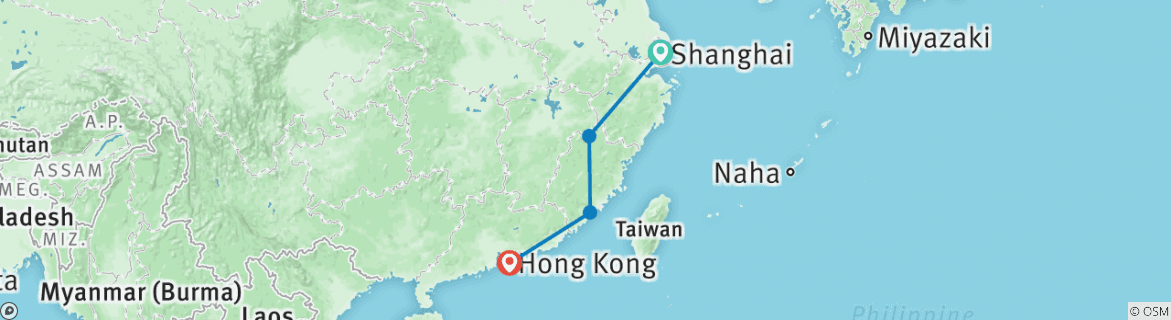 Image of a map showing the route of the tour