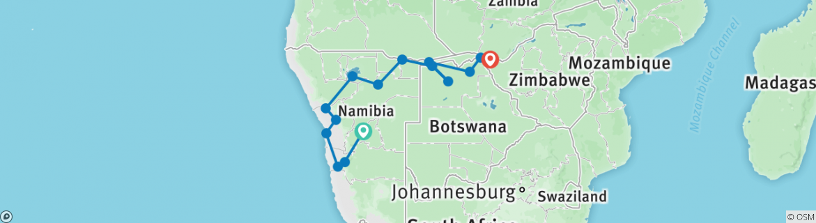Image of a map showing the route of the tour