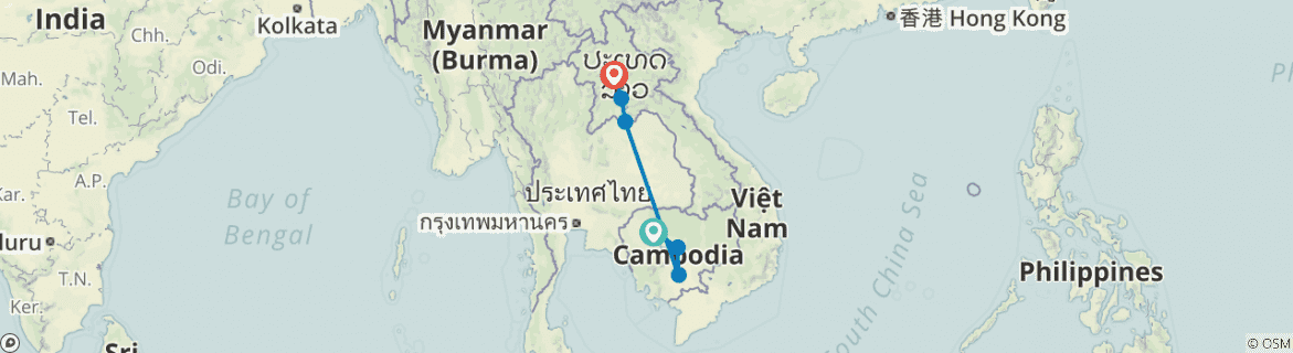 Image of a map showing the route of the tour