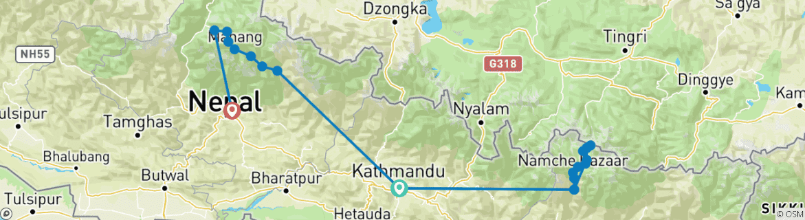 Image of a map showing the route of the tour
