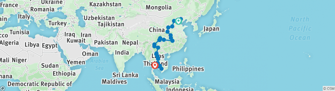 Image of a map showing the route of the tour