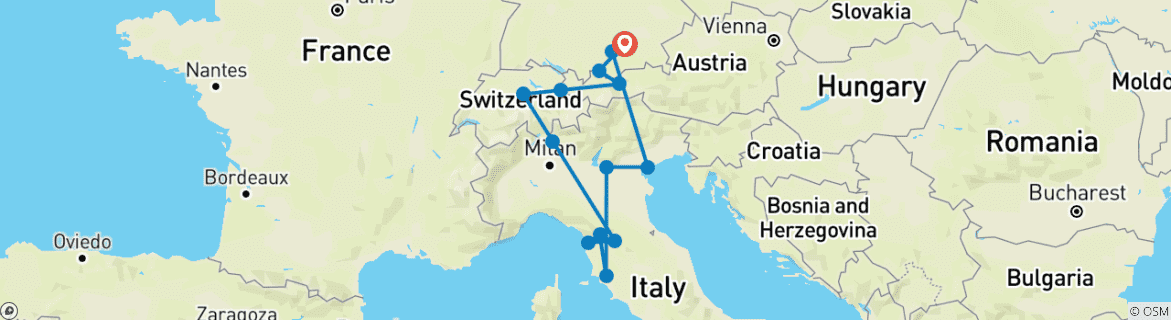 Image d'une carte montrant l'itinéraire du circuit