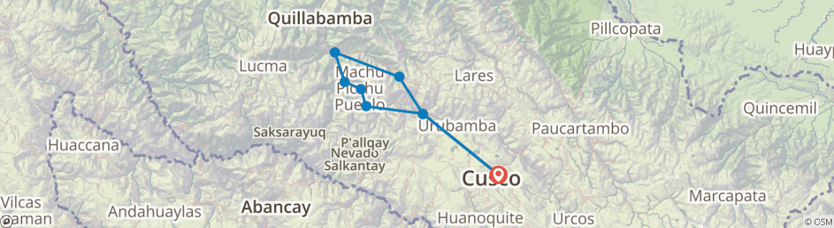 Image of a map showing the route of the tour