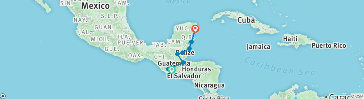 Image of a map showing the route of the tour