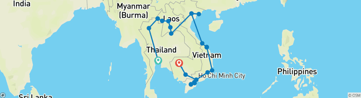 Image of a map showing the route of the tour