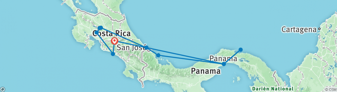 Image of a map showing the route of the tour