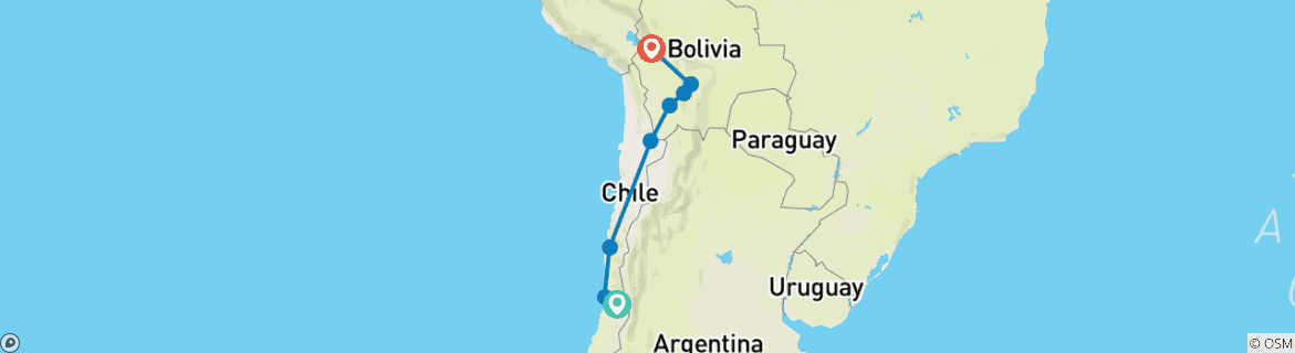 Image of a map showing the route of the tour