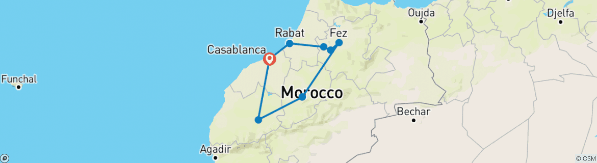Image of a map showing the route of the tour