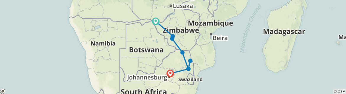 Image of a map showing the route of the tour