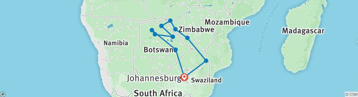 Image of a map showing the route of the tour