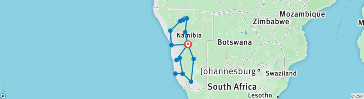 Image of a map showing the route of the tour