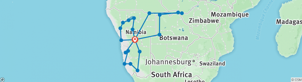 Image of a map showing the route of the tour