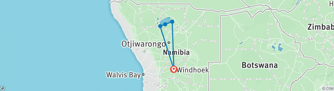 Image of a map showing the route of the tour