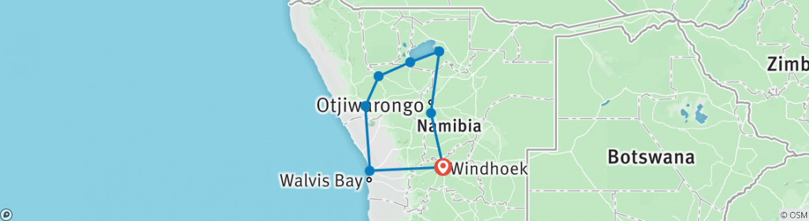 Image of a map showing the route of the tour
