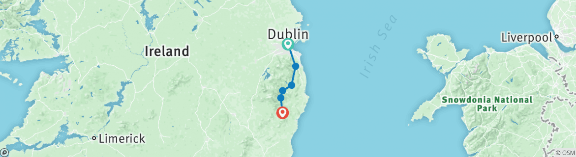 Image of a map showing the route of the tour
