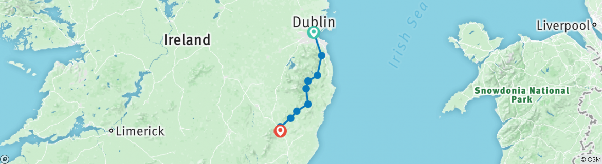 Image of a map showing the route of the tour