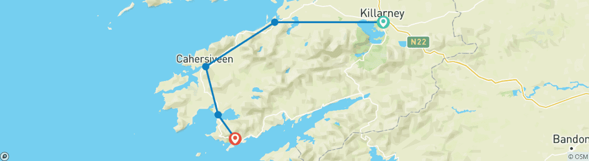 Image of a map showing the route of the tour