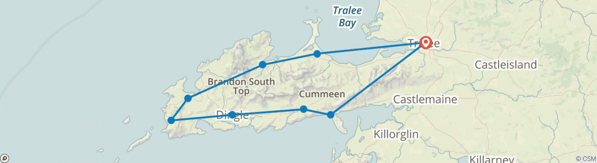 Image of a map showing the route of the tour