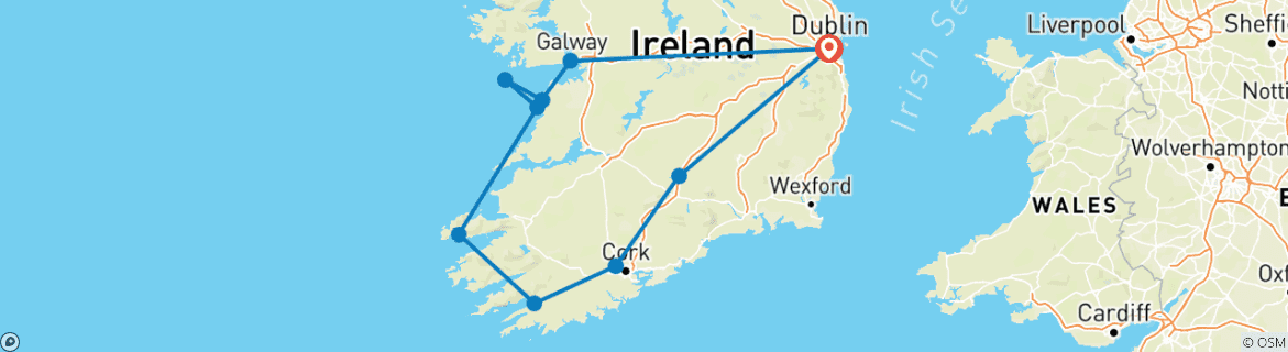 Image d'une carte montrant l'itinéraire du circuit