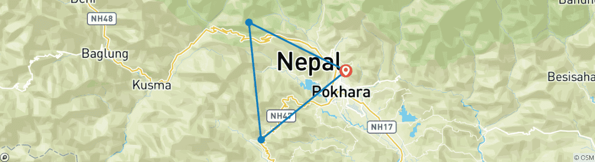 Image of a map showing the route of the tour