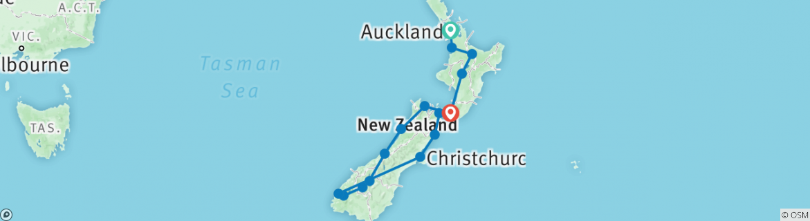 Image of a map showing the route of the tour