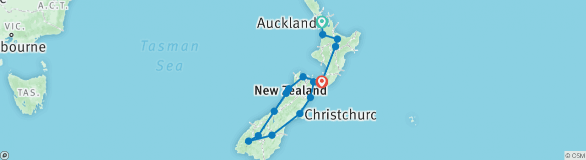 Image of a map showing the route of the tour