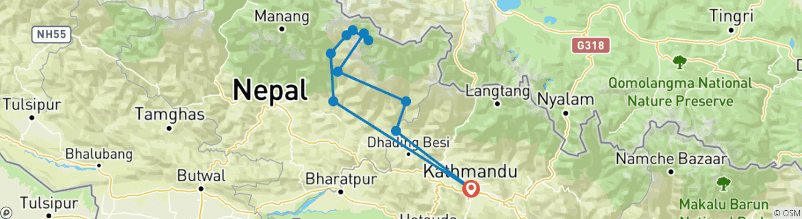 Image of a map showing the route of the tour