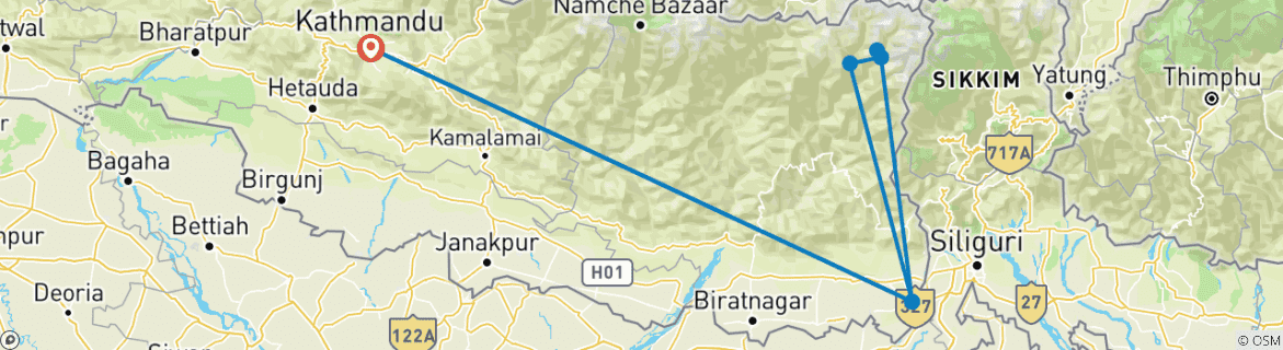 Image of a map showing the route of the tour