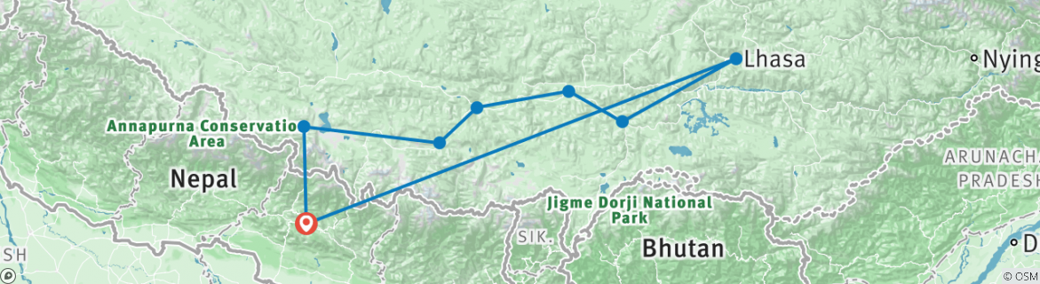 Image of a map showing the route of the tour