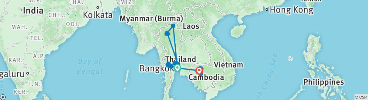 Image of a map showing the route of the tour