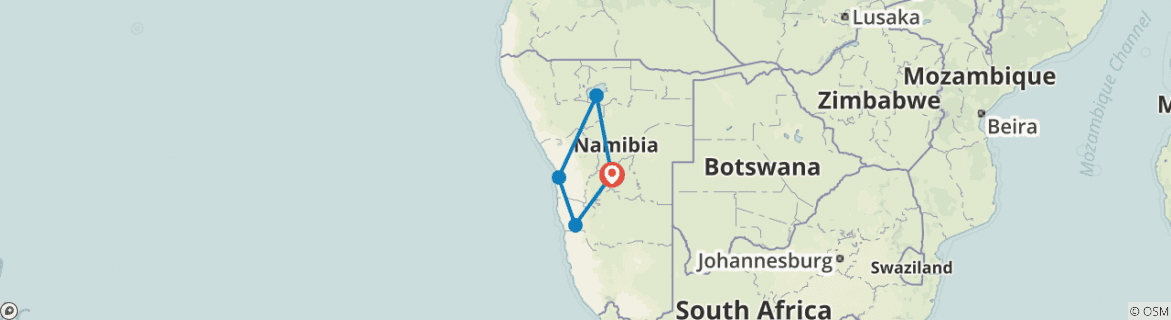 Image of a map showing the route of the tour