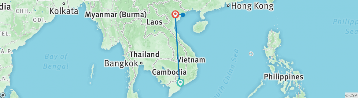 Image of a map showing the route of the tour