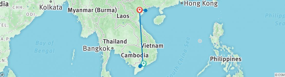 Image of a map showing the route of the tour