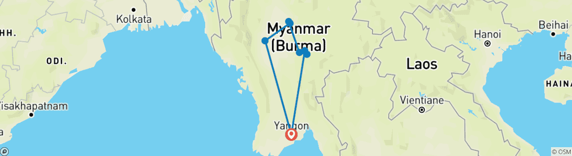 Image of a map showing the route of the tour