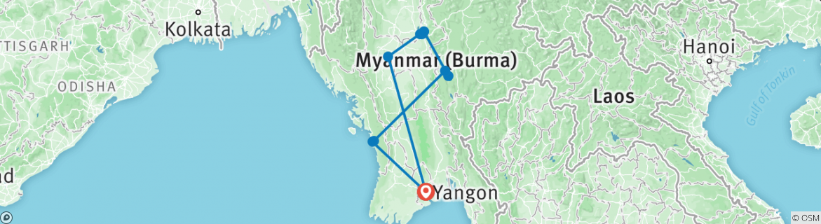 Image of a map showing the route of the tour