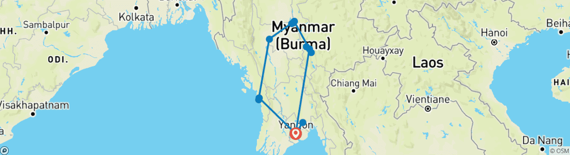 Image of a map showing the route of the tour