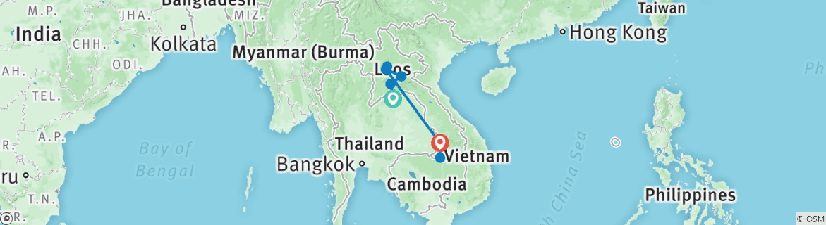 Image of a map showing the route of the tour