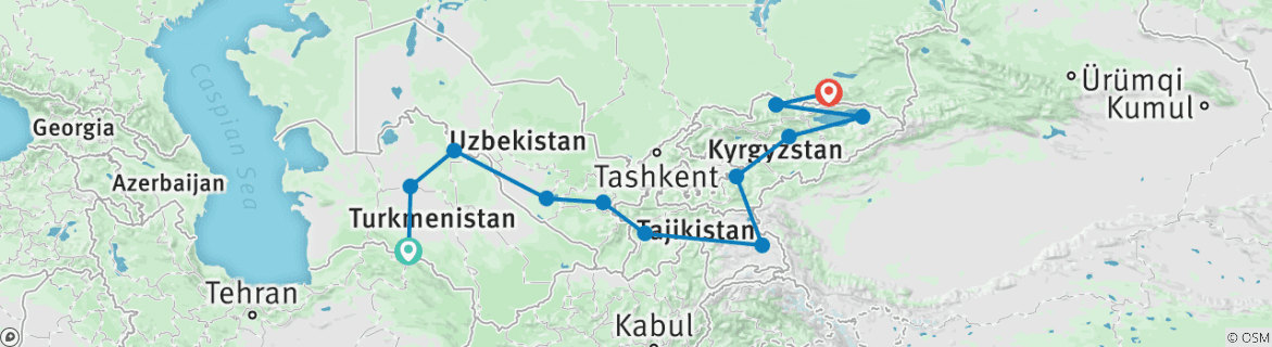 Image of a map showing the route of the tour