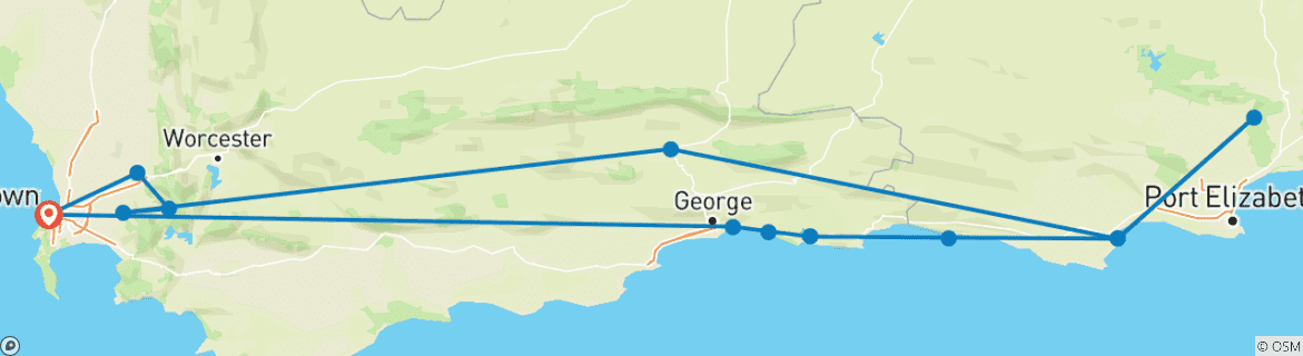 Image of a map showing the route of the tour