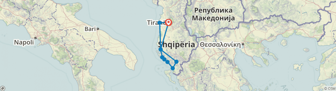Image of a map showing the route of the tour