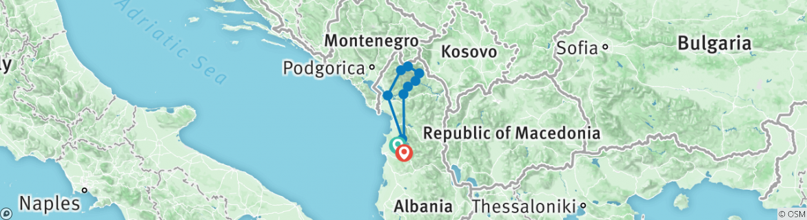 Image of a map showing the route of the tour
