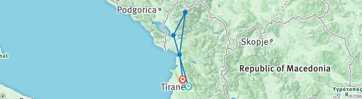 Image of a map showing the route of the tour