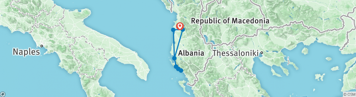 Image of a map showing the route of the tour
