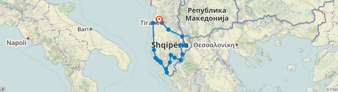 Image of a map showing the route of the tour